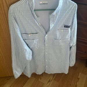 Columbia Men's White and Blue Button Down Shirt